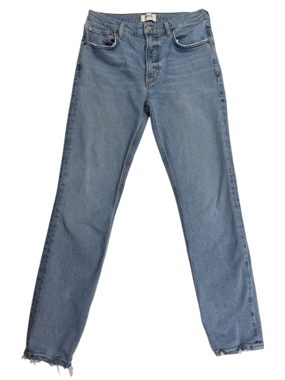 AGOLDE Willow Mid Rise Slim Straight Crop Jeans Blue Raw Hem Size 28